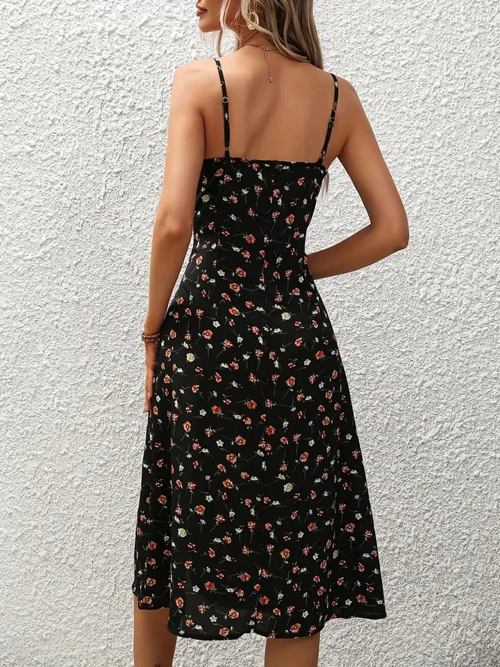 Felicitas | Damen Sommer Bedrucktes Spaghettiträger Midikleid