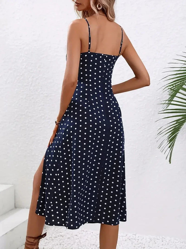 Felicitas | Damen Sommer Bedrucktes Spaghettiträger Midikleid
