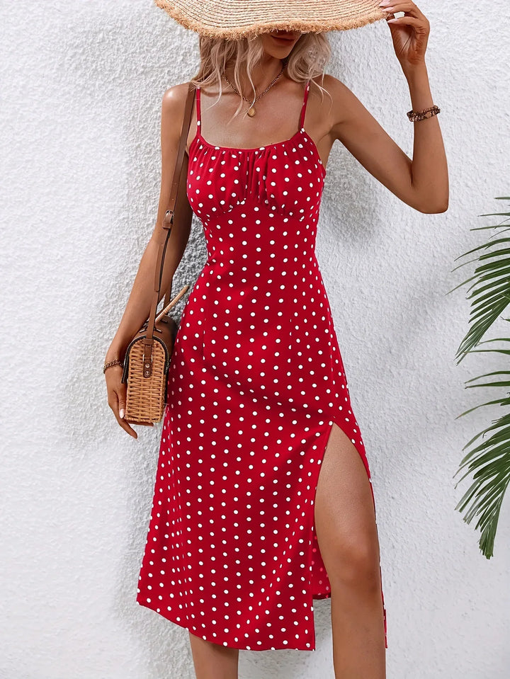 Felicitas | Damen Sommer Bedrucktes Spaghettiträger Midikleid