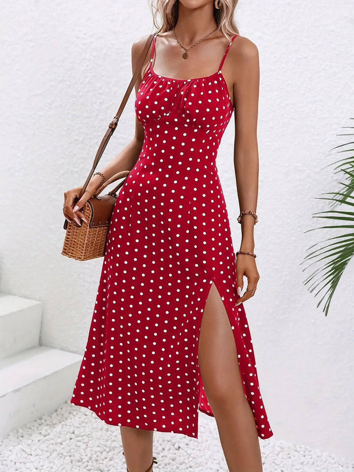 Felicitas | Damen Sommer Bedrucktes Spaghettiträger Midikleid