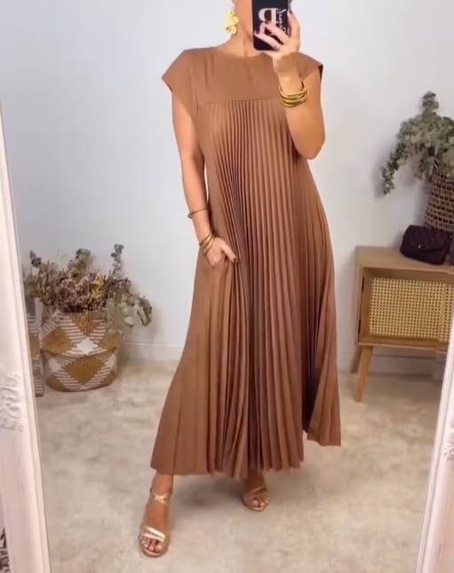 Florina | Damen Sommer Plissiertes Maxikleid