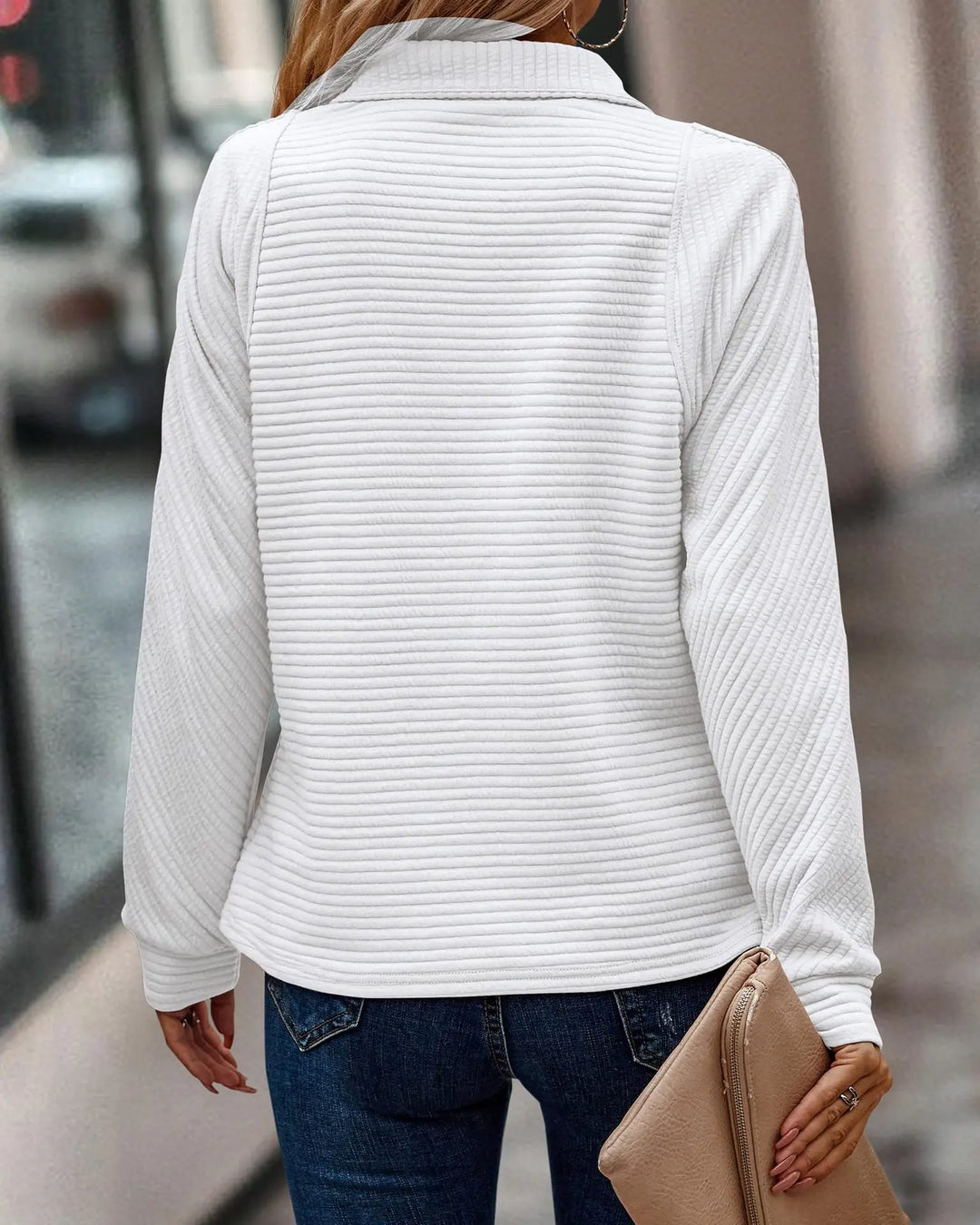 Lena | Damen Lässiger Rippmuster alf-Zip Strick Pullover