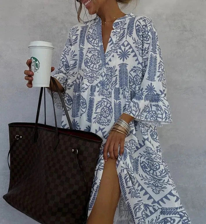 Lena | Robe courte bohème légère, imprimée et à manches longues