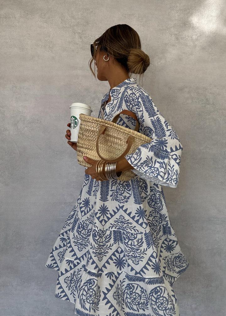 Lena | Robe courte bohème légère, imprimée et à manches longues