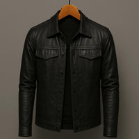 Mathias | Herren Klassische Leder Bikerjacke mit Knöpfen