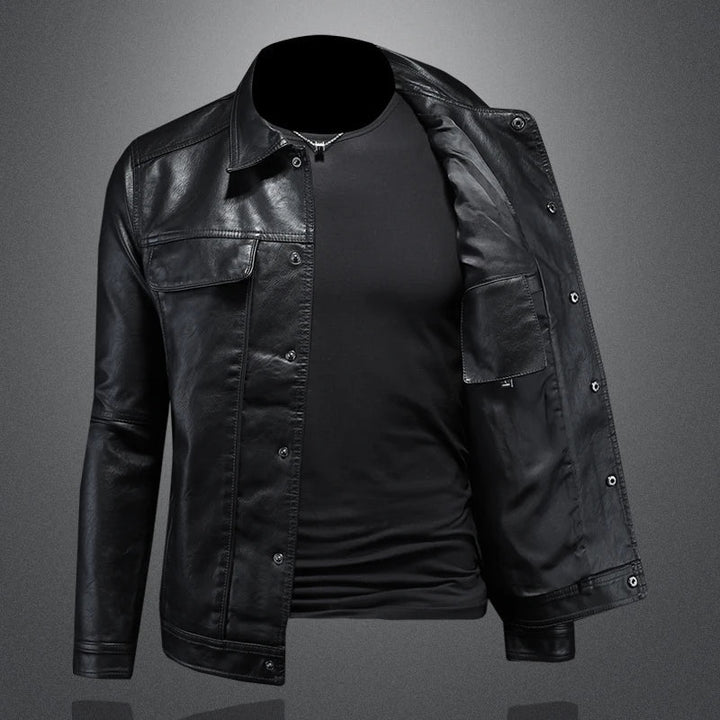 Mathias | Herren Klassische Leder Bikerjacke mit Knöpfen