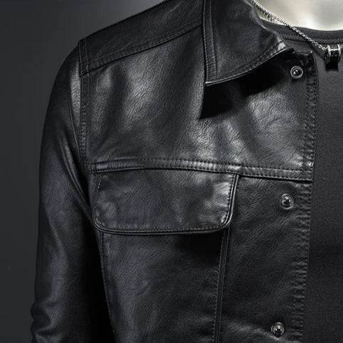 Mathias | Herren Klassische Leder Bikerjacke mit Knöpfen