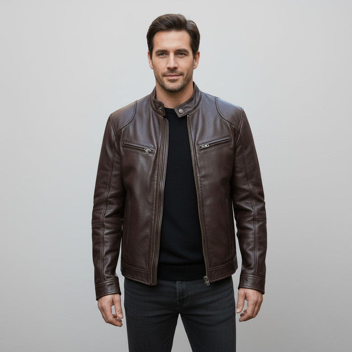Fabrizio | Klassische Leder Bikerjacke für Herren mit Reissverschluss