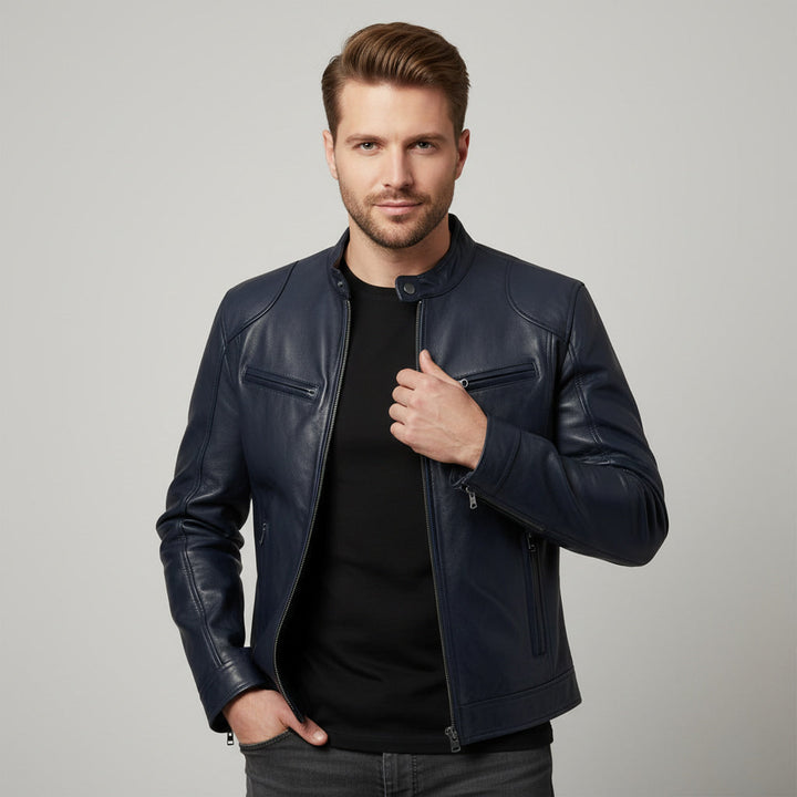 Fabrizio | Klassische Leder Bikerjacke für Herren mit Reissverschluss
