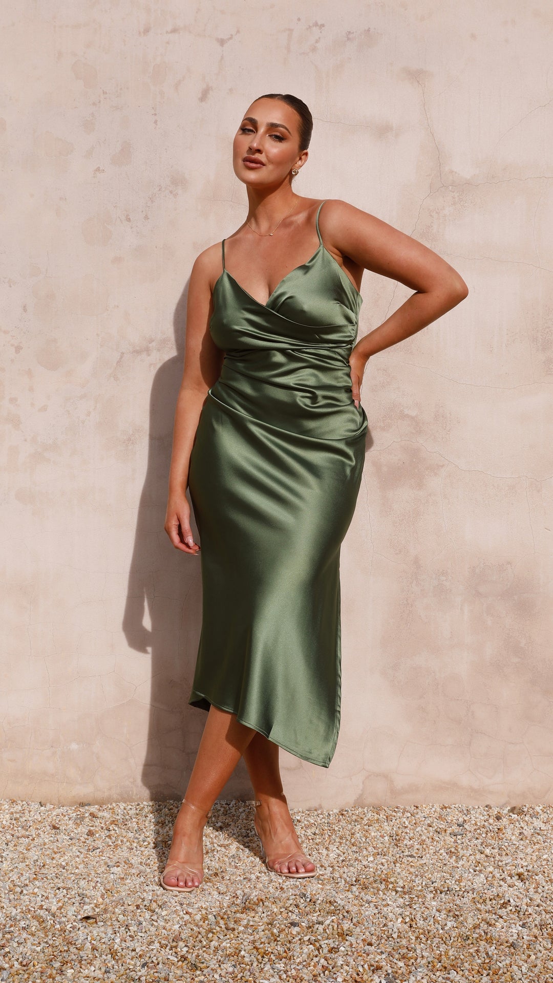 Justine | Damen Elegantes Satin Hochzeitsgastkleid