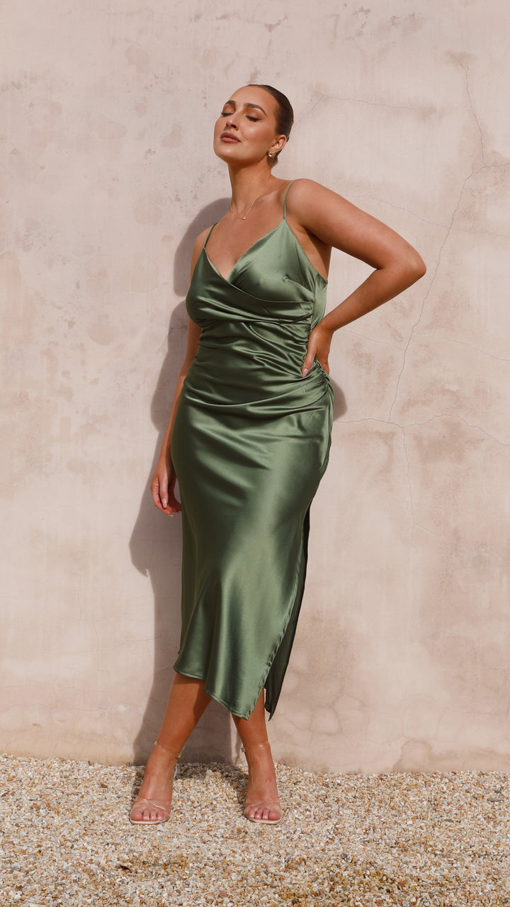 Justine | Damen Elegantes Satin Hochzeitsgastkleid