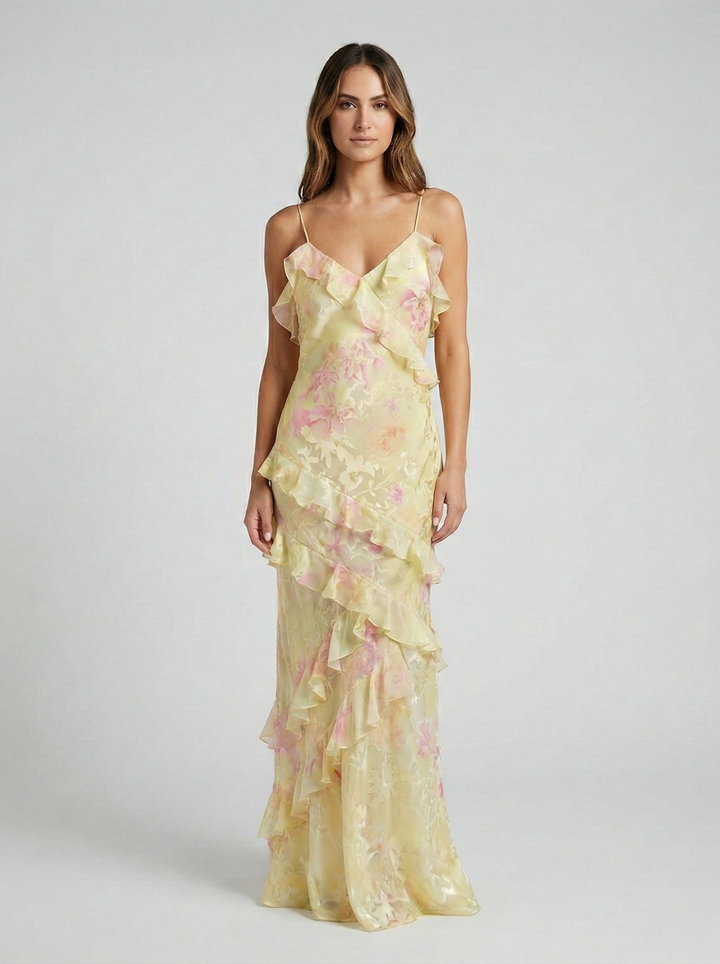 Sarah | Damen Spaghettiträgern Sommer Maxikleid