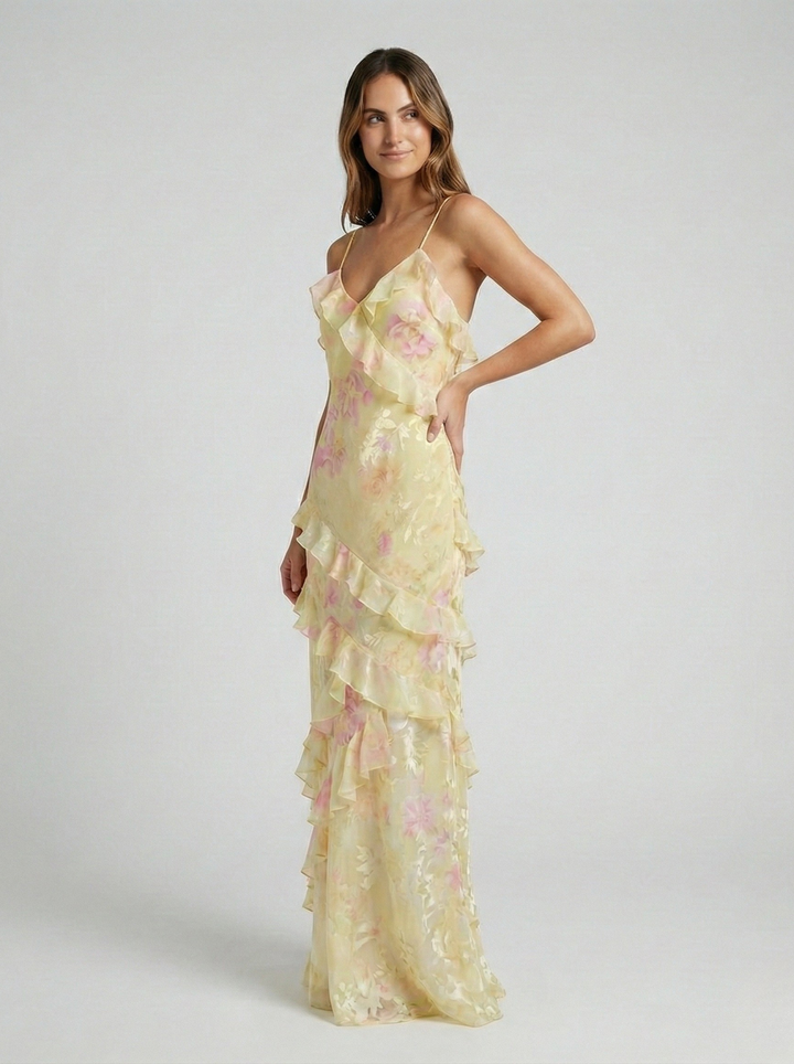 Sarah | Damen Spaghettiträgern Sommer Maxikleid
