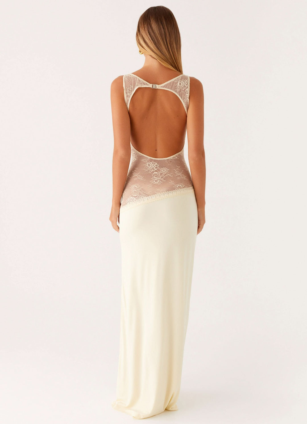 Caroline | Damen Elegantes Spitzen Cutout Maxikleid