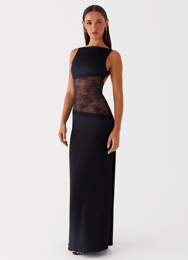Caroline | Damen Elegantes Spitzen Cutout Maxikleid