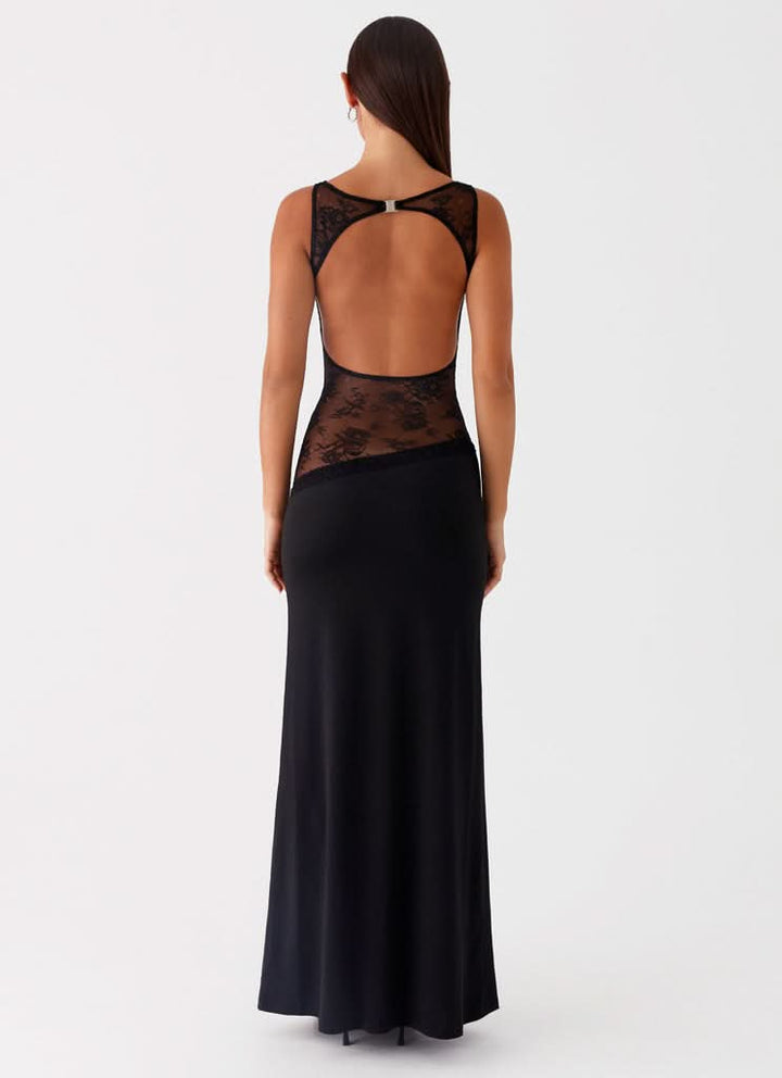 Caroline | Damen Elegantes Spitzen Cutout Maxikleid