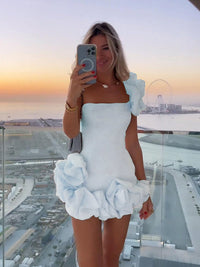 Joëlle | Robe de soirée mini asymétrique à volants pour femme  
