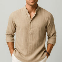 Mauro | Herren Luftiges Leinen Henley Shirt
