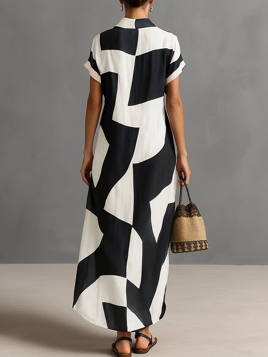 Jasmin | Damen Hochzeitsgast Bedrucktes Hemdblusen Maxikleid