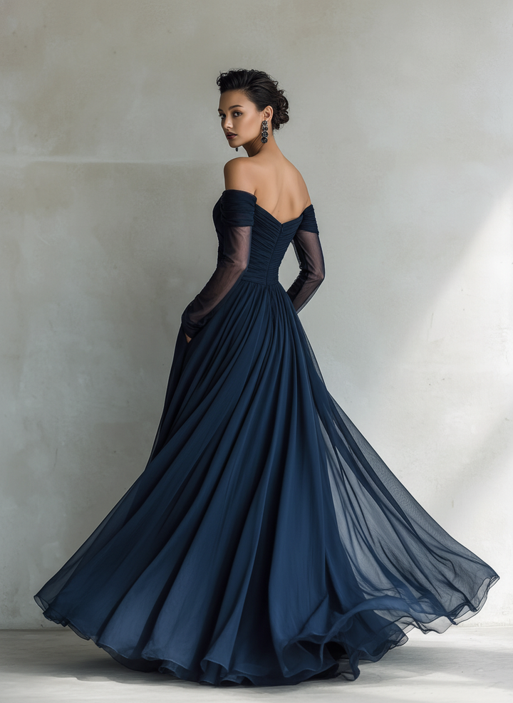 Nina | Abito lungo elegante in chiffon da donna senza spalle