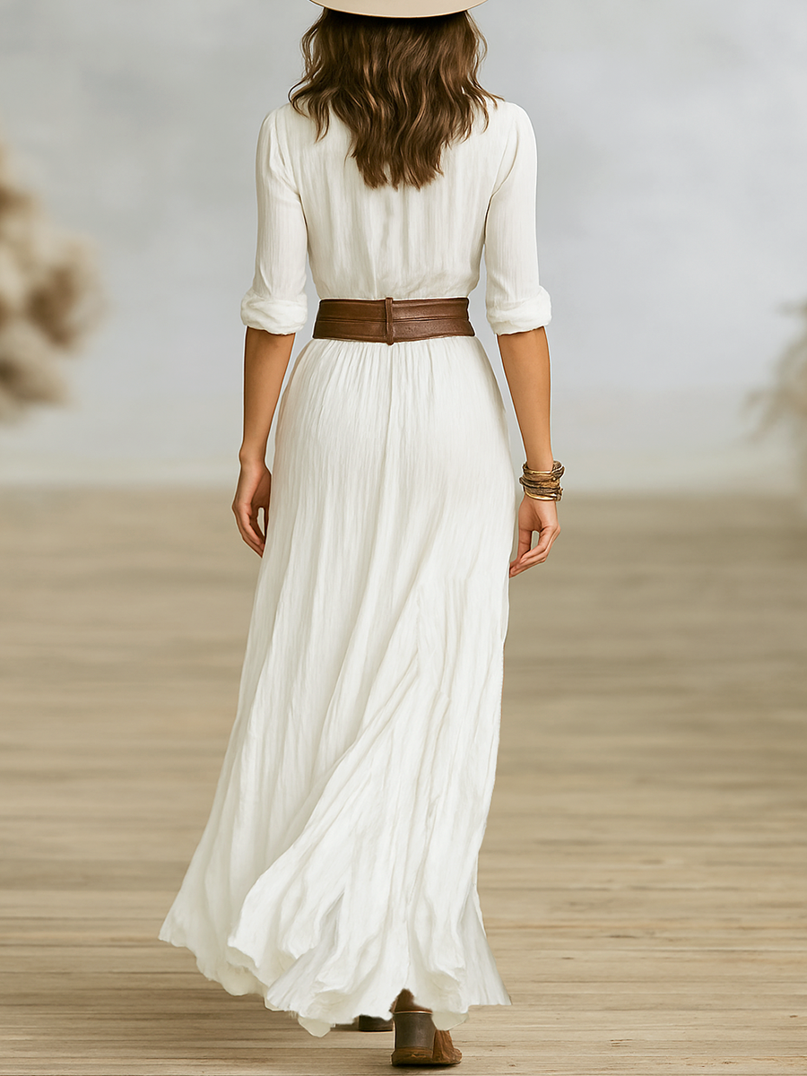 Liana | Damen Sommer Lässig Hoher Schlitz Gürtel Maxikleid