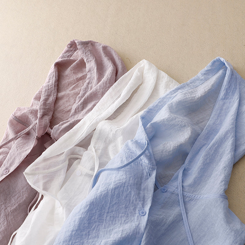Tabea | Damen Luftige Leinen Bluse mit Kapuze