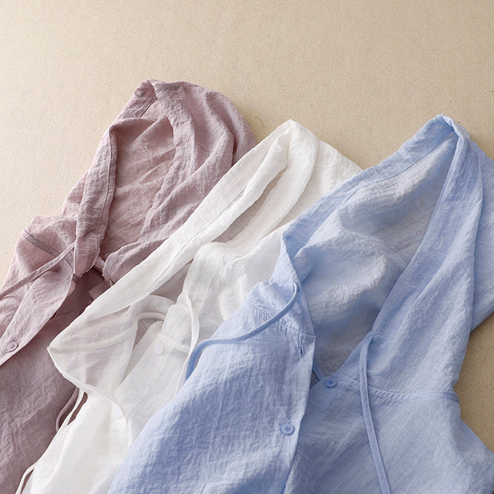 Tabea | Damen Luftige Leinen Bluse mit Kapuze