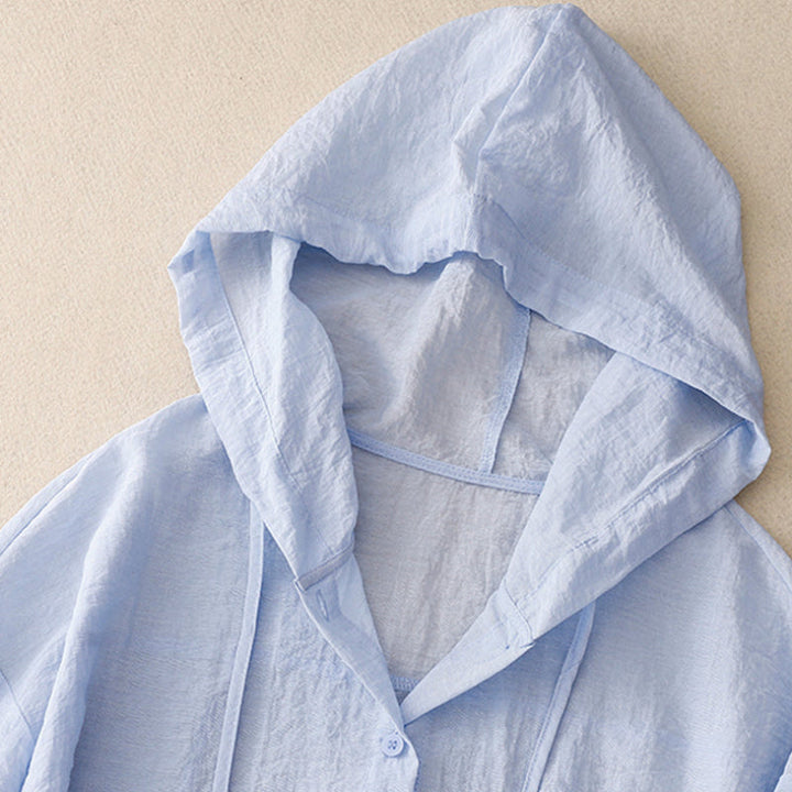 Tabea | Damen Luftige Leinen Bluse mit Kapuze