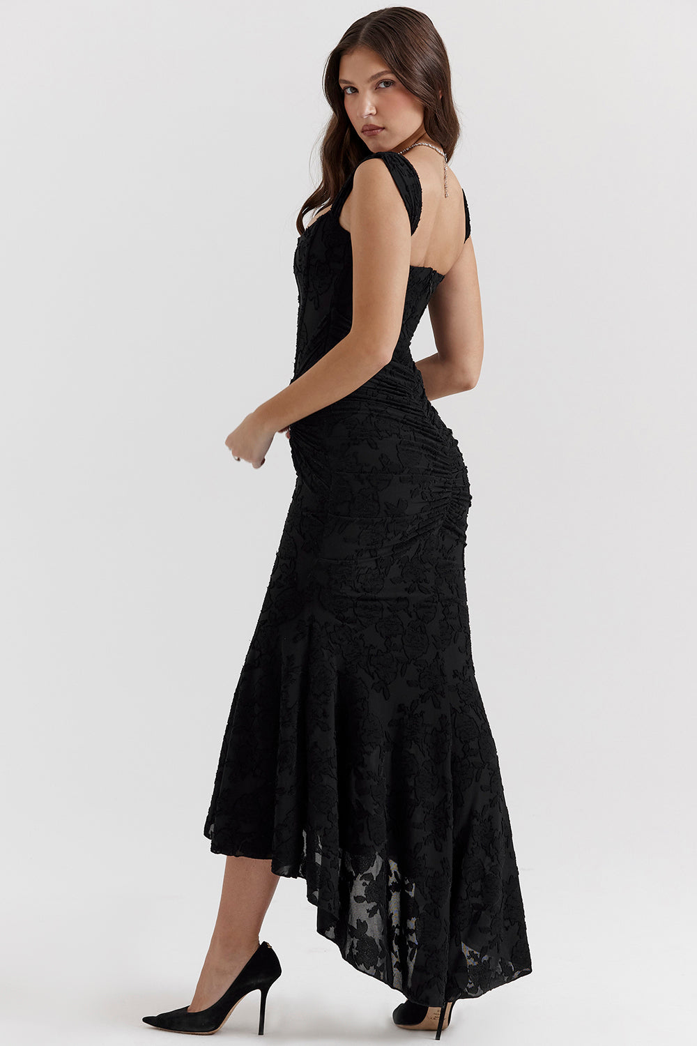 Serena | Damen Asymmetrisches Hochzeitsgast Maxikleid mit Spitzendetails