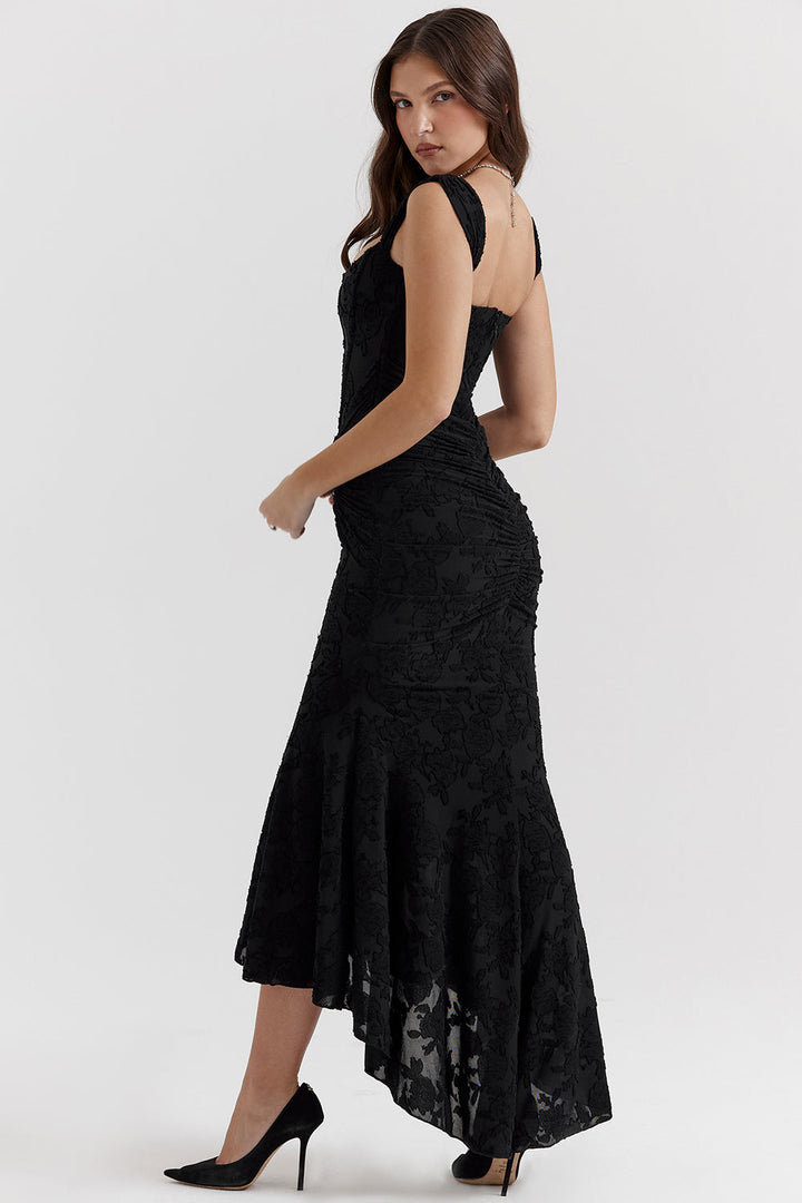 Serena | Damen Asymmetrisches Hochzeitsgast Maxikleid mit Spitzendetails