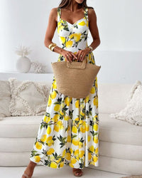 Pita | Damen Sommer Zitronen A Linien Maxikleid