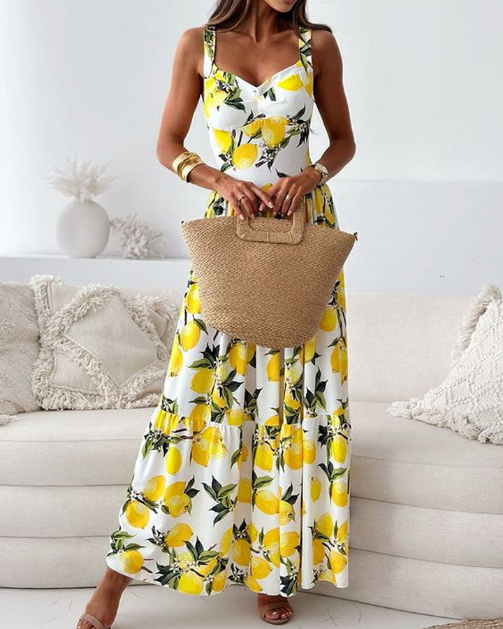 Pita | Damen Sommer Zitronen A Linien Maxikleid