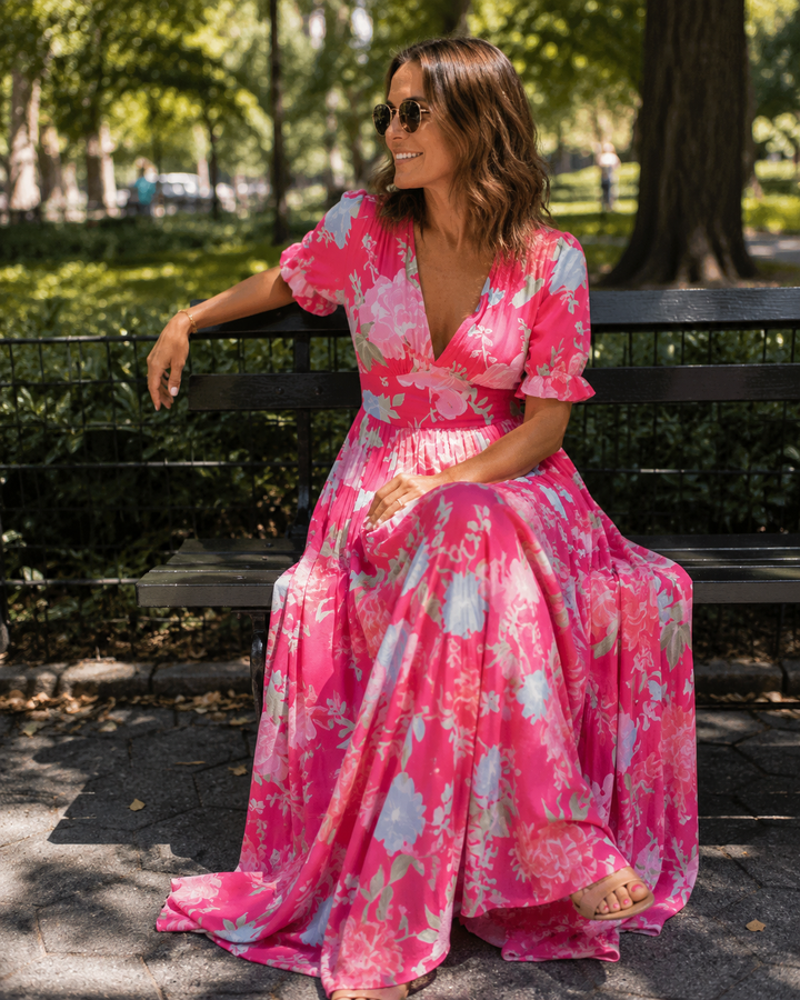 Paula | Damen Geblümtes Sommer Maxikleid Mit V-Ausschnitt