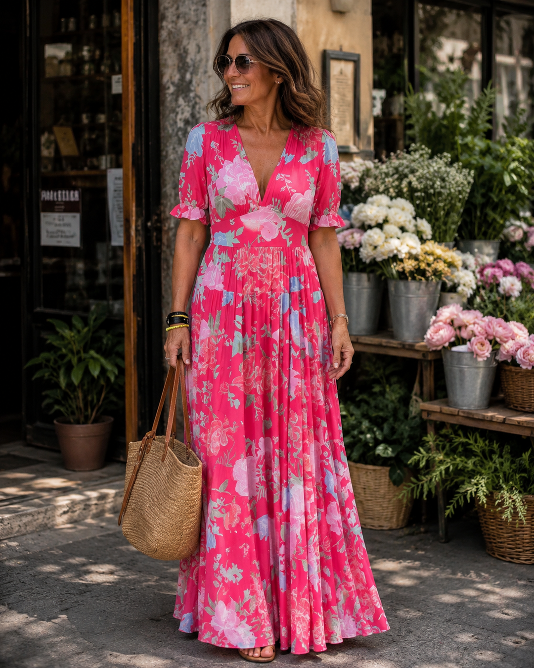 Paula | Damen Geblümtes Sommer Maxikleid Mit V-Ausschnitt
