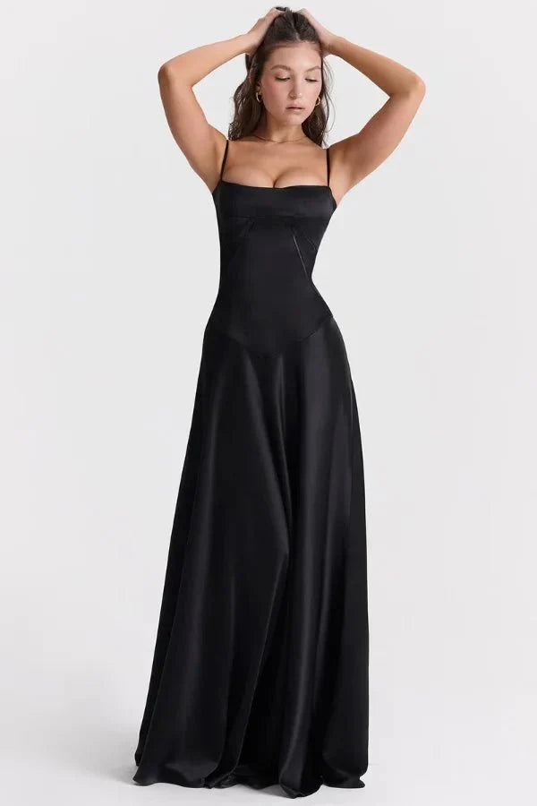 Sadie | Damen Elegantes Satin Hochzeitsgäst Maxikleid