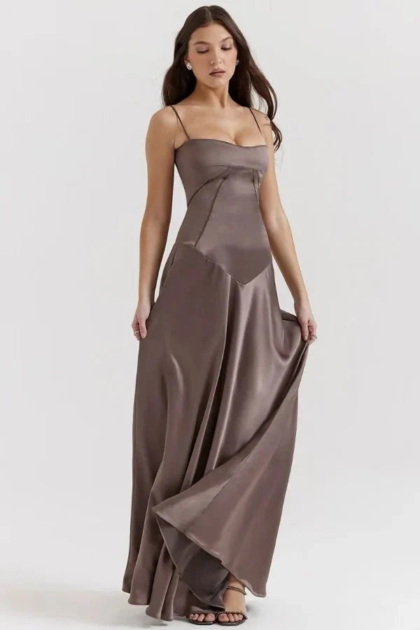 Sadie | Damen Elegantes Satin Hochzeitsgäst Maxikleid