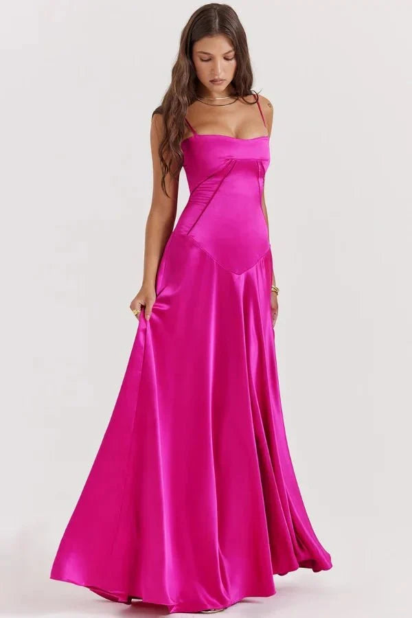 Sadie | Damen Elegantes Satin Hochzeitsgäst Maxikleid