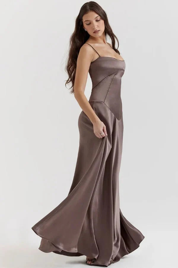 Sadie | Damen Elegantes Satin Hochzeitsgäst Maxikleid