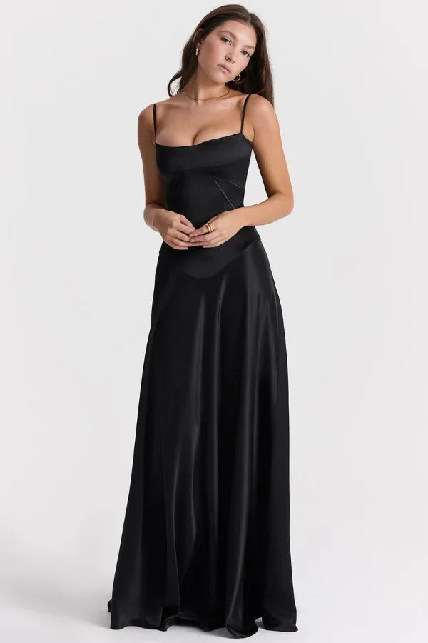 Sadie | Damen Elegantes Satin Hochzeitsgäst Maxikleid