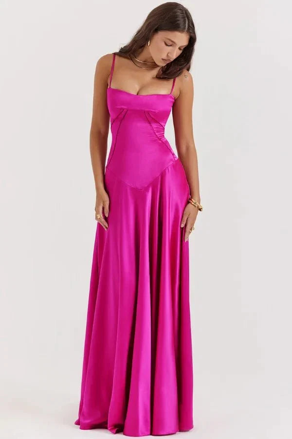 Sadie | Damen Elegantes Satin Hochzeitsgäst Maxikleid