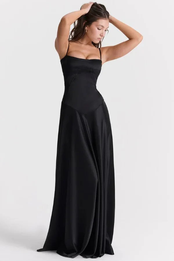 Sadie | Damen Elegantes Satin Hochzeitsgäst Maxikleid