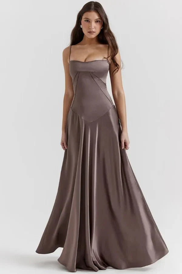 Sadie | Damen Elegantes Satin Hochzeitsgäst Maxikleid