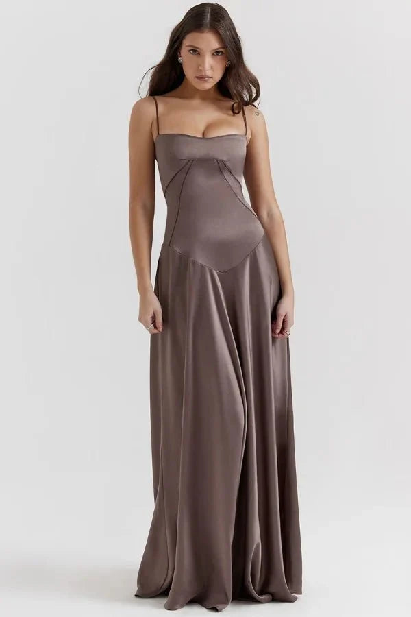 Sadie | Damen Elegantes Satin Hochzeitsgäst Maxikleid