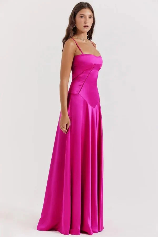 Sadie | Damen Elegantes Satin Hochzeitsgäst Maxikleid