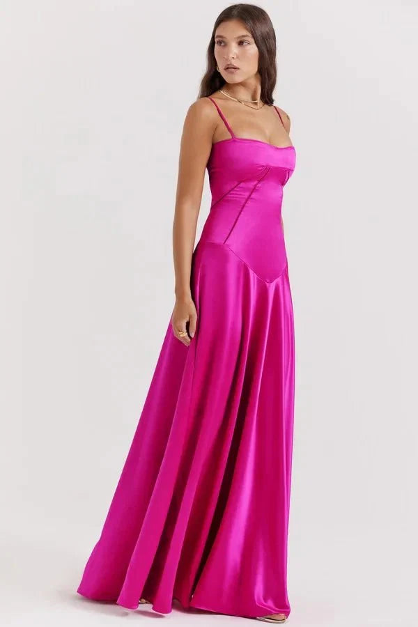 Sadie | Damen Elegantes Satin Hochzeitsgäst Maxikleid
