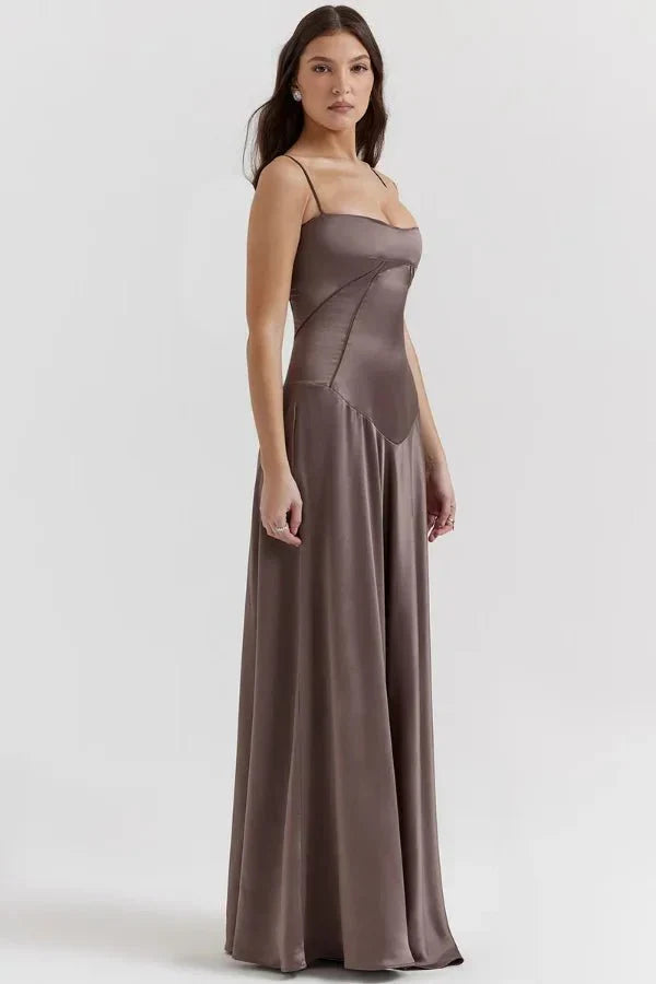 Sadie | Damen Elegantes Satin Hochzeitsgäst Maxikleid