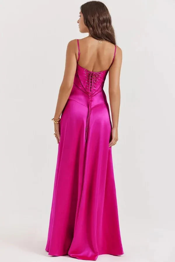 Sadie | Damen Elegantes Satin Hochzeitsgäst Maxikleid