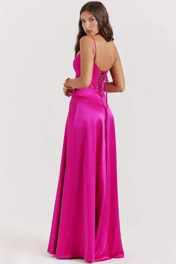 Sadie | Damen Elegantes Satin Hochzeitsgäst Maxikleid