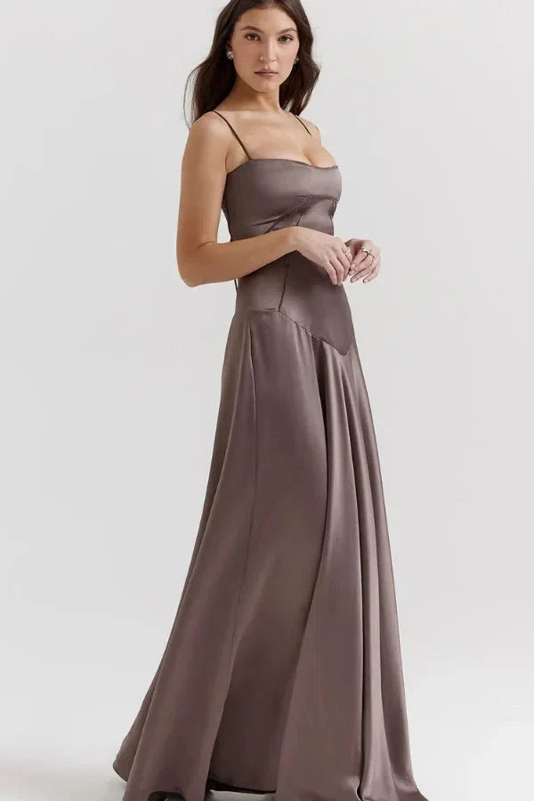 Sadie | Damen Elegantes Satin Hochzeitsgäst Maxikleid