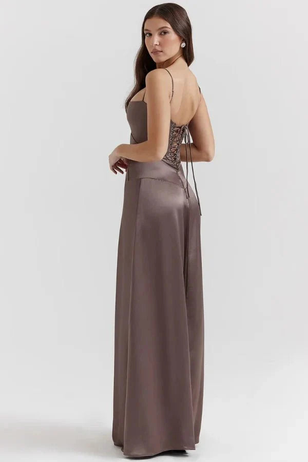 Sadie | Damen Elegantes Satin Hochzeitsgäst Maxikleid
